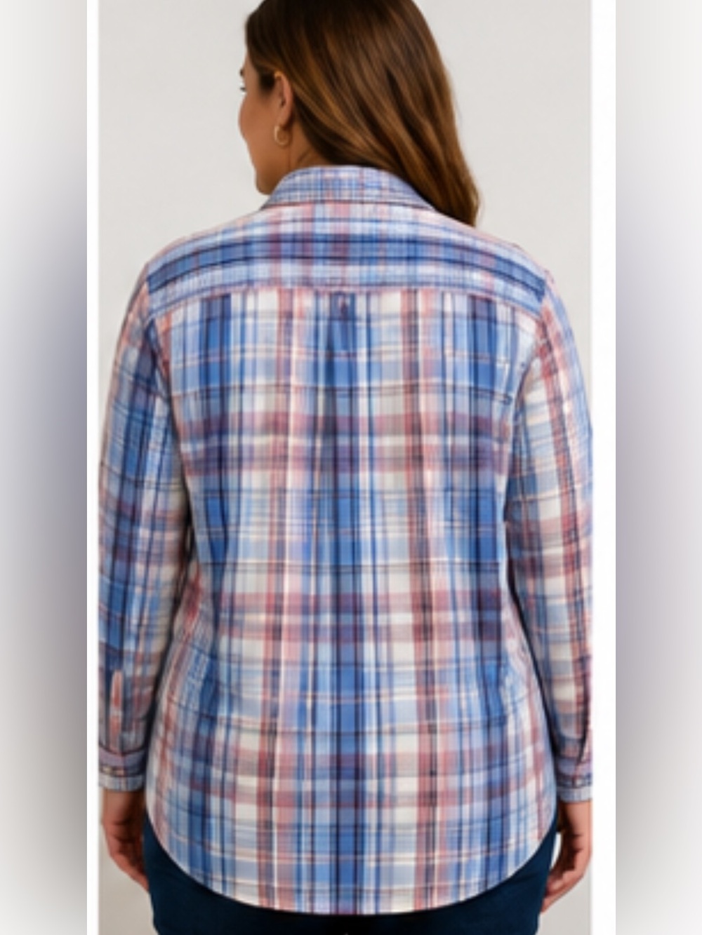 Alison Daley Women’s 18W Blue & Pink Plaid Button-Front Blouse - Picture 3 of 13